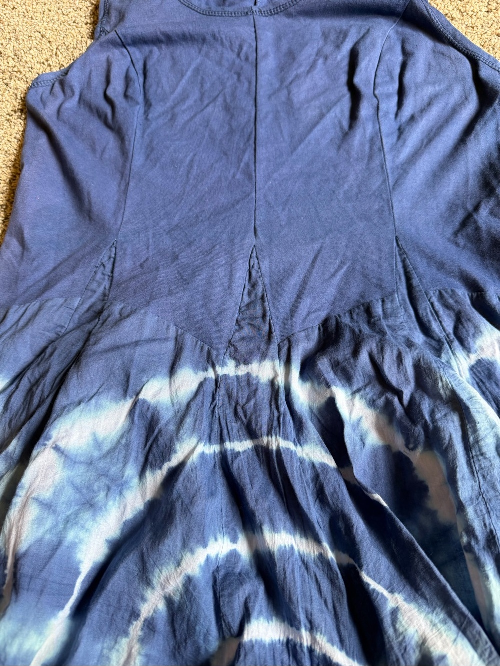 Women’s Bubble Hem Lagenlook Midi Tank Dress Sz L Cotton Ties Tie-Dye Drop Waist - Picture 6 of 7
